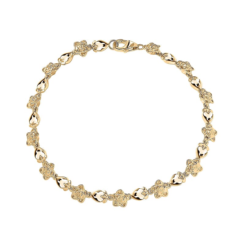 Luxoro Blooming Rose Bracelet in 10K Yellow Gold (6.50 In) 9.71 Grams