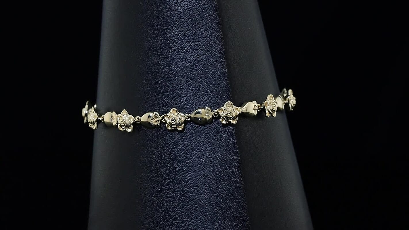 Luxoro Blooming Rose Bracelet in 10K Yellow Gold (6.50 In) 9.71 Grams