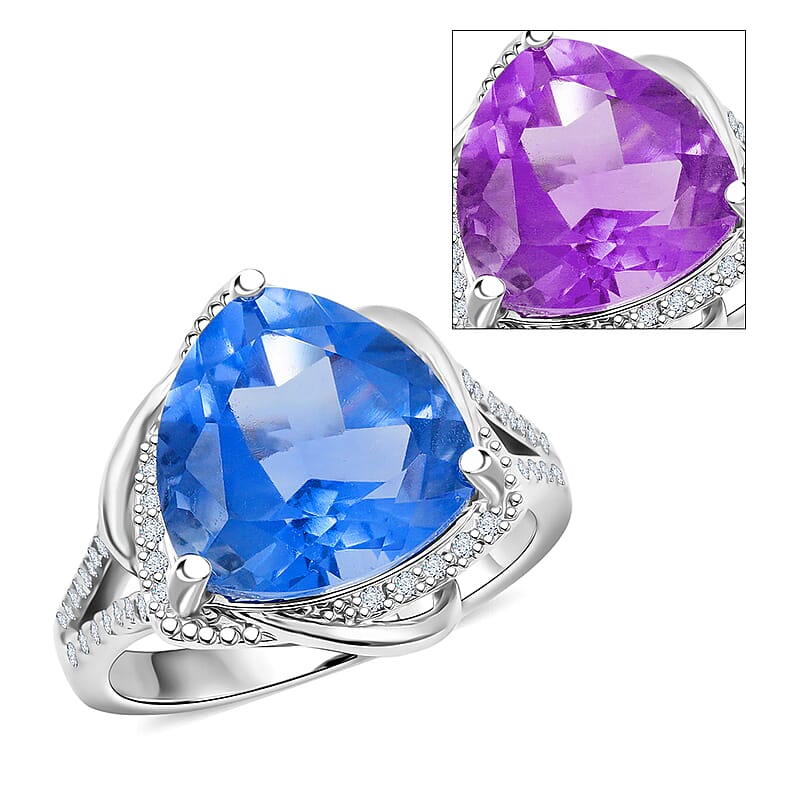 EverTrue Color Change Fluorite (IR) and Moissanite 7.70 ctw Ring in Platinum Bond (Size 7.0)