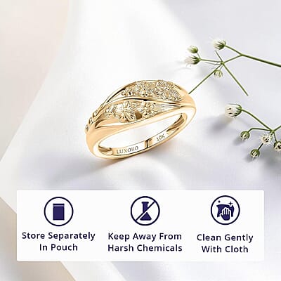 Luxoro 10K Yellow Gold Rose Floral Ring 3.65 Grams(Size 5.0)