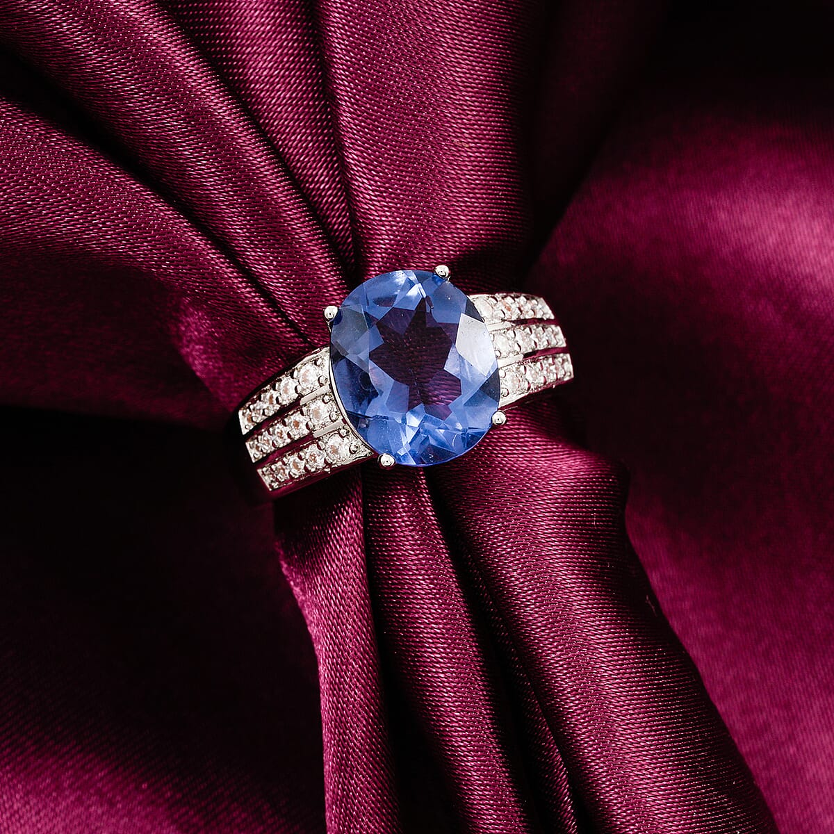 EverTrue Color Change Fluorite (IR) and Moissanite 3.40 ctw Ring in Platinum Bond (Size 10.0) image number 1