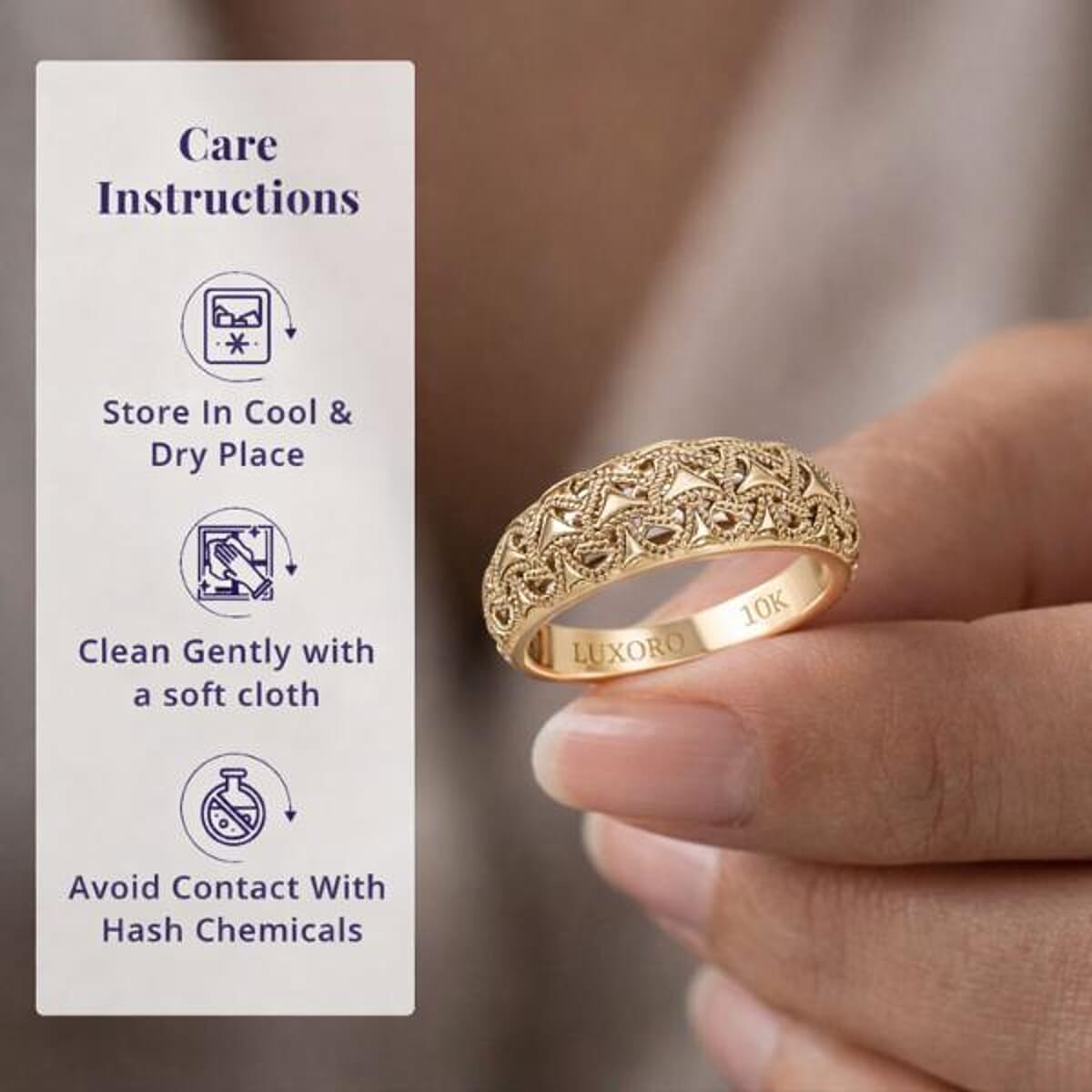 Luxoro 10K Yellow Gold Classic Cuban Ring 3.20 Grams (Size 10.5) image number 4