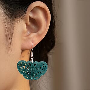 D'Joy Natural Olmec Jadeite 35.00 ctw Carved Butterfly Earrings in Rhodium Over Sterling Silver