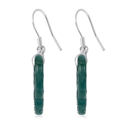 D'Joy Natural Olmec Jadeite 35.00 ctw Carved Butterfly Earrings in Rhodium Over Sterling Silver