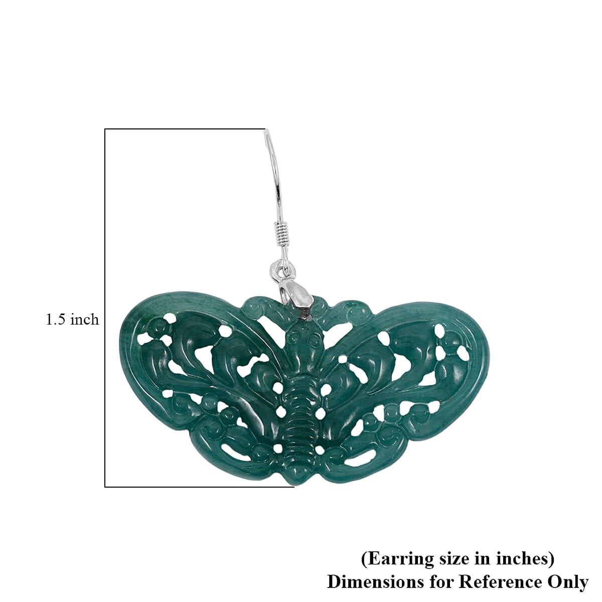 D'Joy Natural Olmec Jadeite 35.00 ctw Carved Butterfly Earrings in Rhodium Over Sterling Silver image number 4