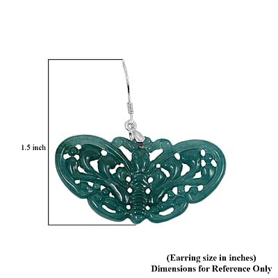 D'Joy Natural Olmec Jadeite 35.00 ctw Carved Butterfly Earrings in Rhodium Over Sterling Silver