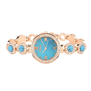 Strada Blue Howlite, Austrian Crystal Japanese Movement Watch in Rosetone 3.00 ctw