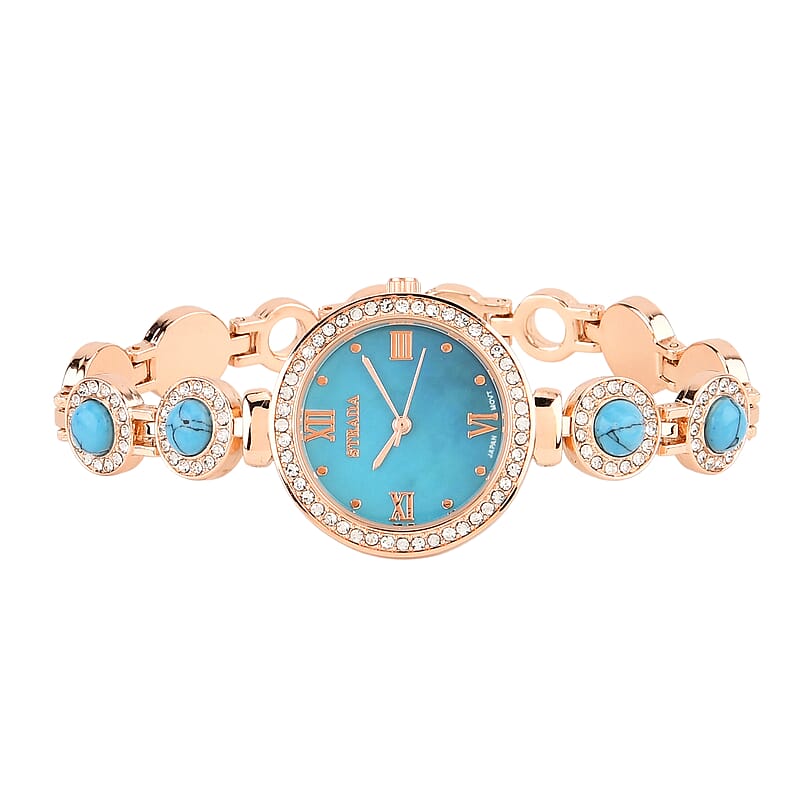 Strada Blue Howlite, Austrian Crystal Japanese Movement Watch in Rosetone 3.00 ctw
