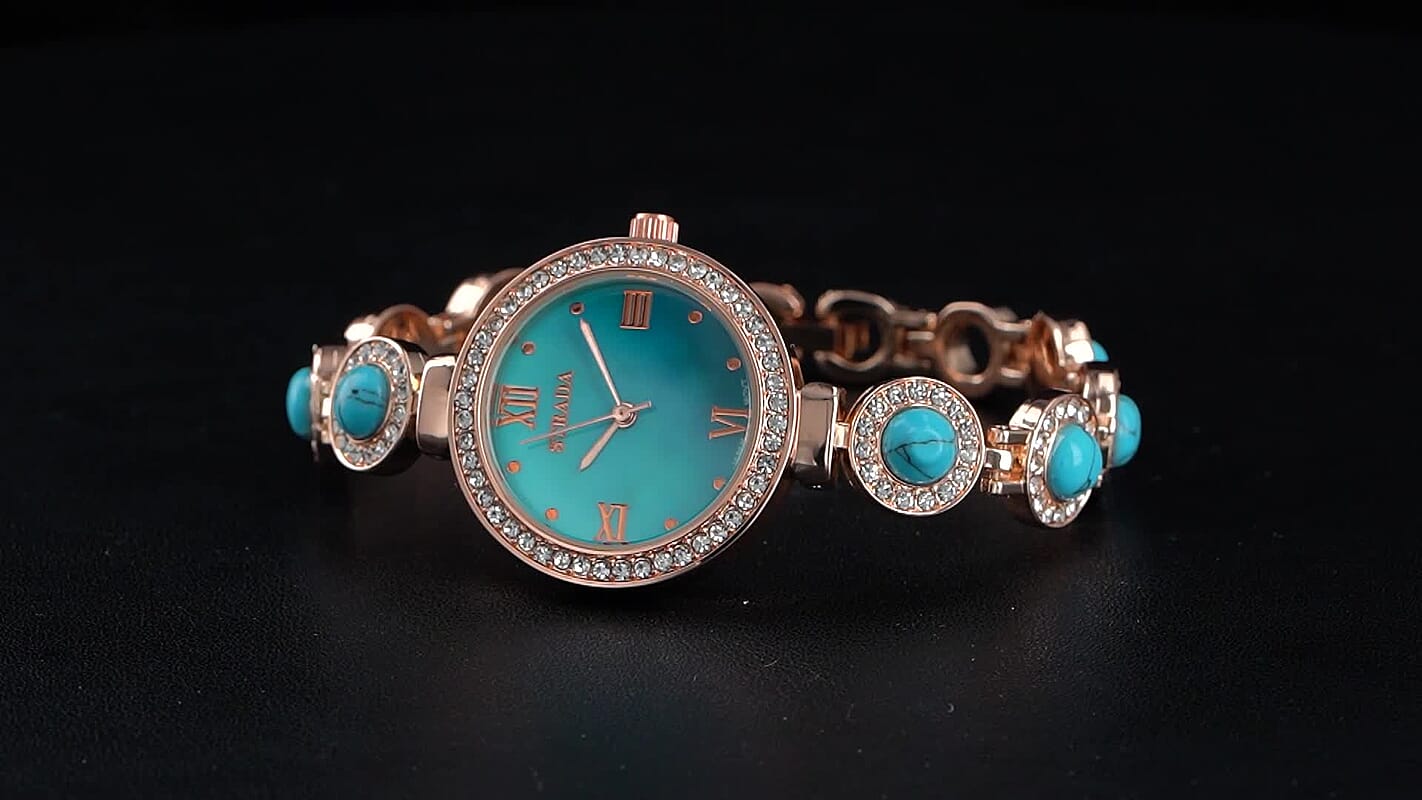 Strada Blue Howlite, Austrian Crystal Japanese Movement Watch in Rosetone 3.00 ctw
