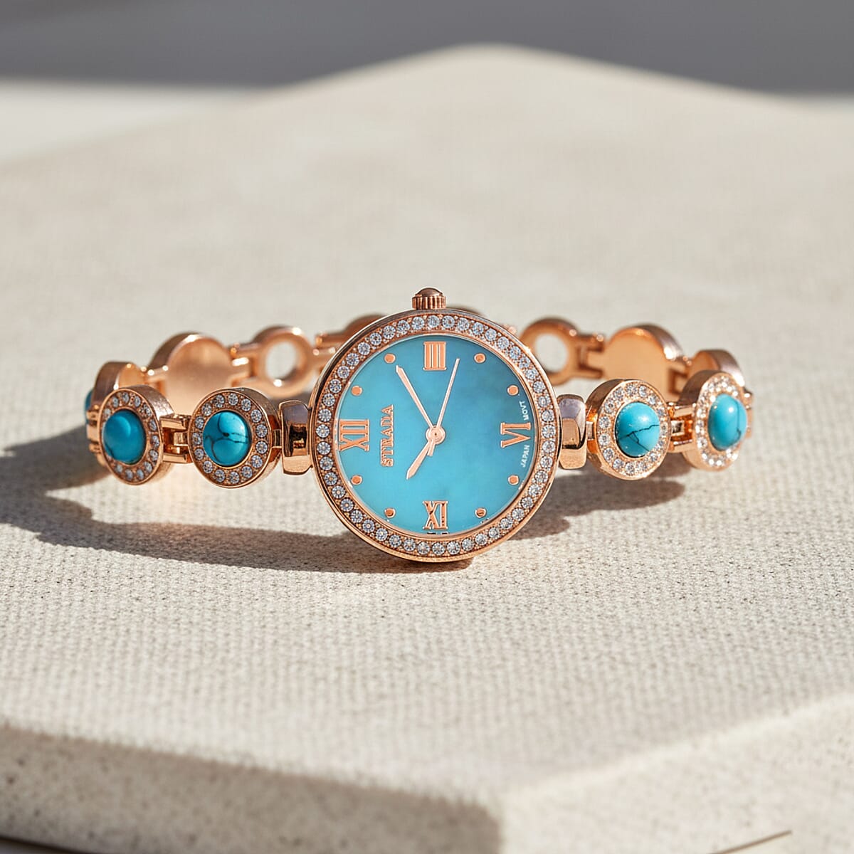 Strada Blue Howlite, Austrian Crystal Japanese Movement Watch in Rosetone 3.00 ctw image number 1