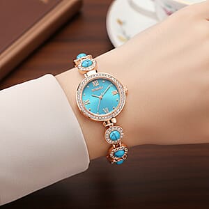 Strada Blue Howlite, Austrian Crystal Japanese Movement Watch in Rosetone 3.00 ctw