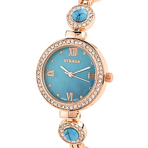 Strada Blue Howlite, Austrian Crystal Japanese Movement Watch in Rosetone 3.00 ctw
