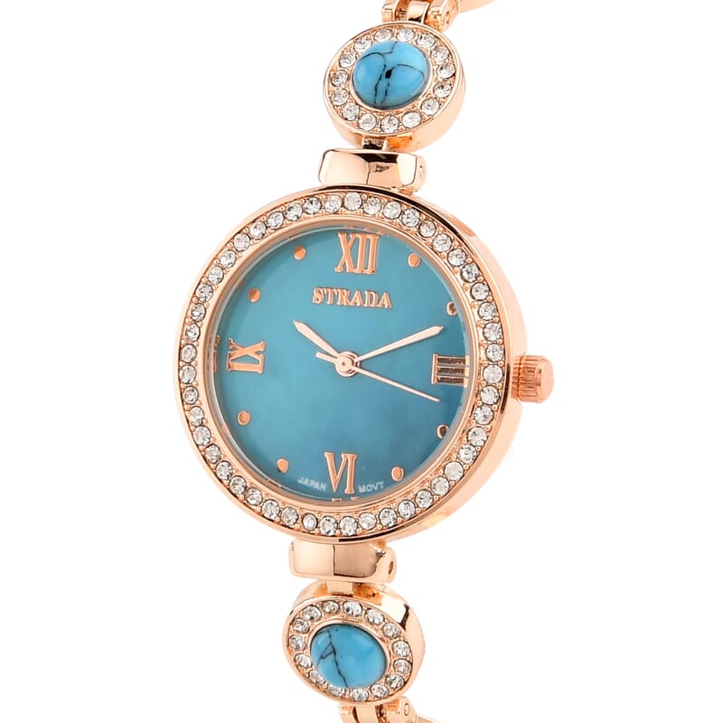 Strada Blue Howlite, Austrian Crystal Japanese Movement Watch in Rosetone 3.00 ctw