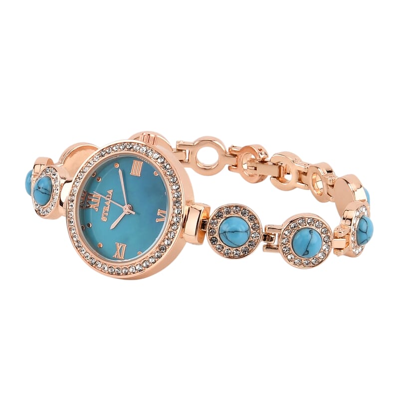 Strada Blue Howlite, Austrian Crystal Japanese Movement Watch in Rosetone 3.00 ctw