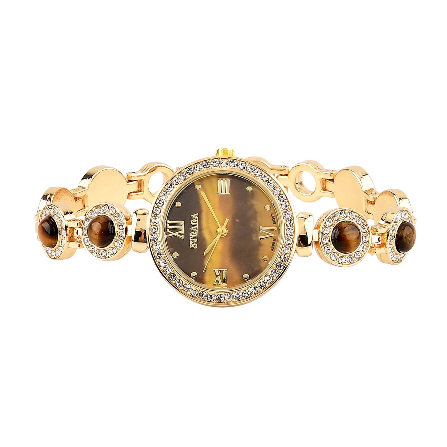 Strada Yellow Tiger Eye, Austrian Crystal Japanese Movement Watch in Goldtone 3.00 ctw