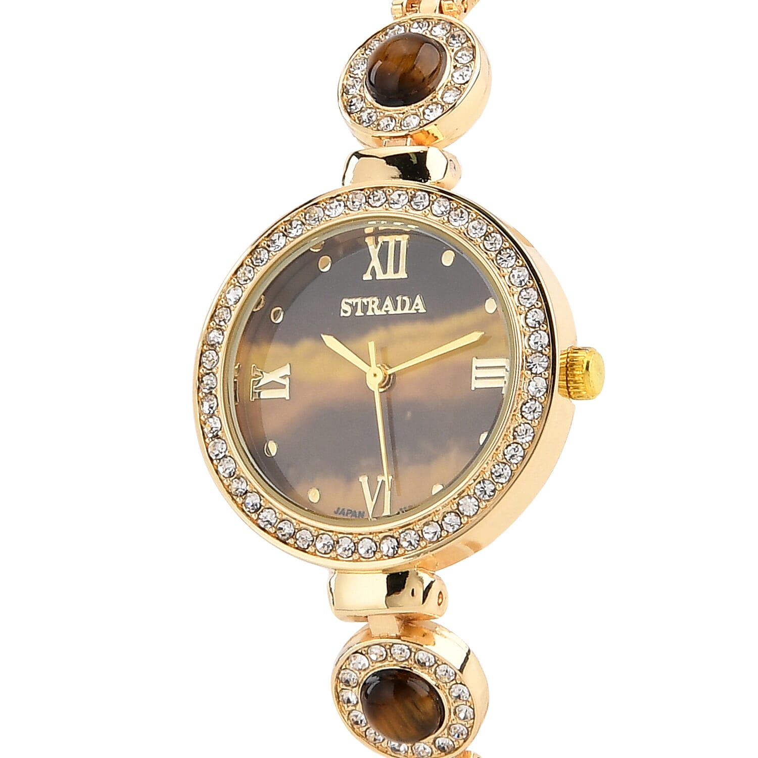 Strada Yellow Tiger Eye, Austrian Crystal Japanese Movement Watch in Goldtone 3.00 ctw