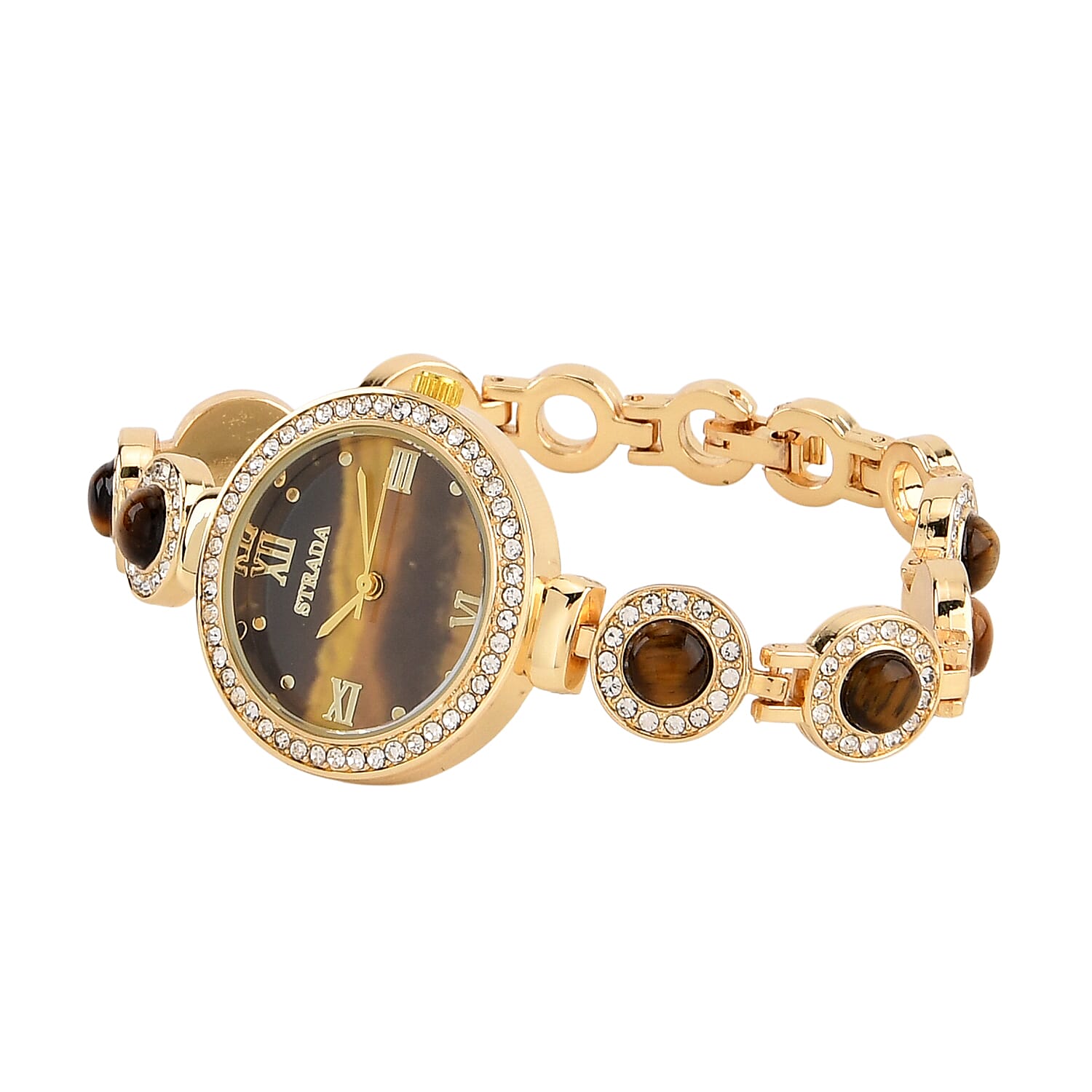 Strada Yellow Tiger Eye, Austrian Crystal Japanese Movement Watch in Goldtone 3.00 ctw