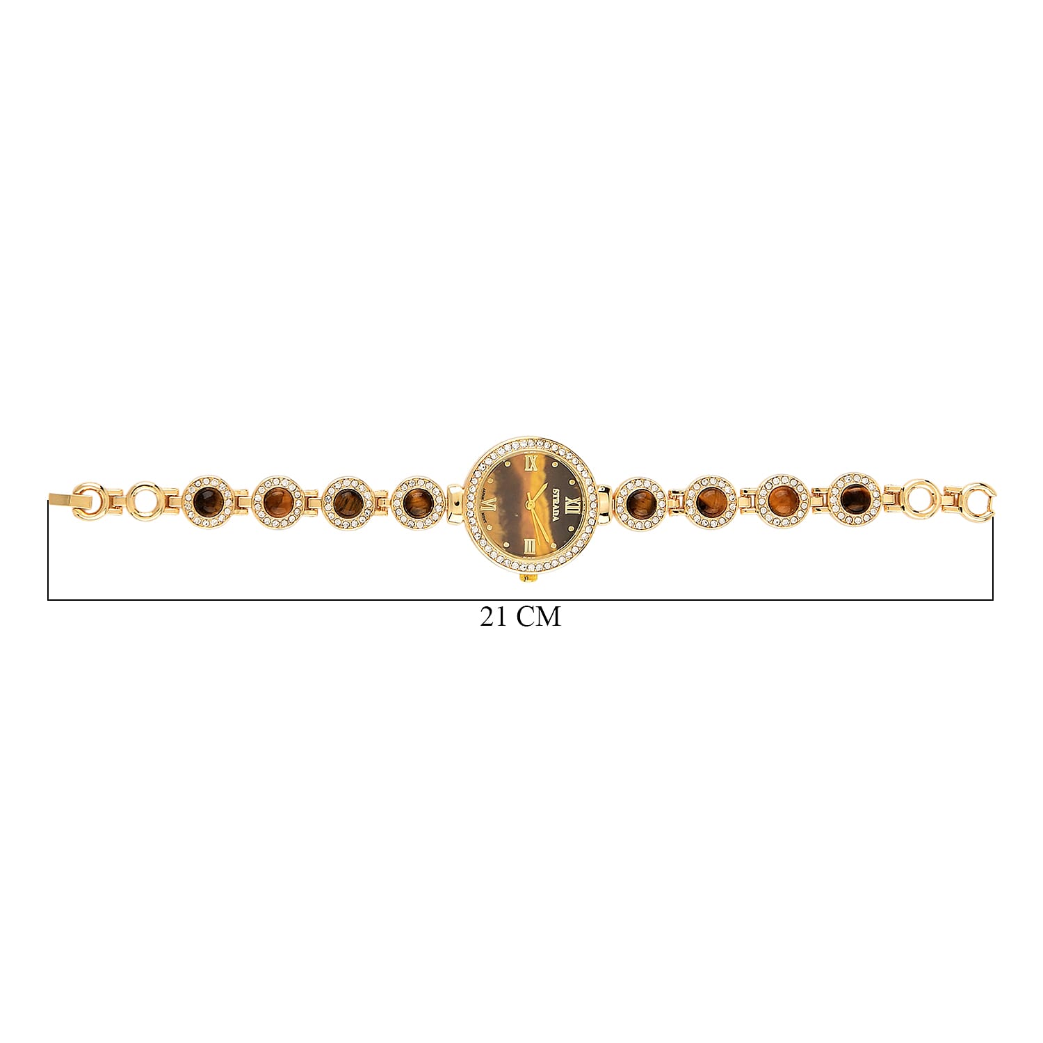 Strada Yellow Tiger Eye, Austrian Crystal Japanese Movement Watch in Goldtone 3.00 ctw