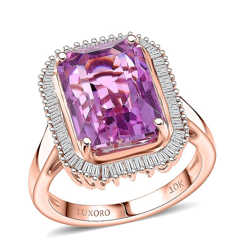 Luxoro AAAA Patroke Kunzite, Diamond Ring in 10K Rose Gold 9.80 ctw (Size 10.0)