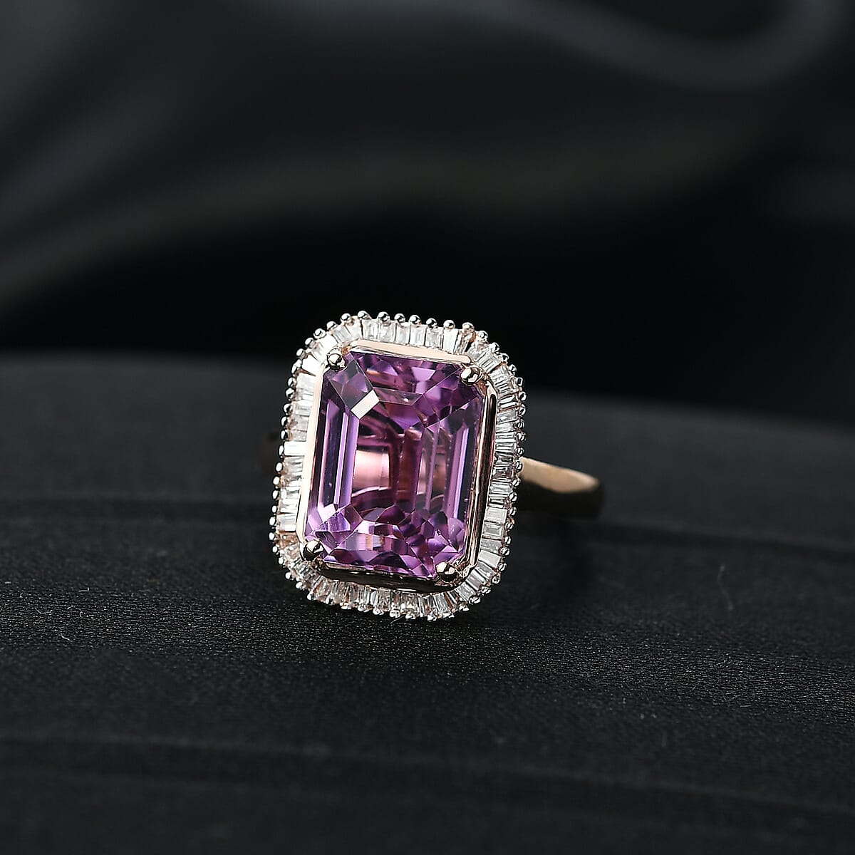 Luxoro AAAA Patroke Kunzite and G-H I2 Diamond 9.80 ctw Majestic Frame Ring in 10K Rose Gold (Size 7.0) image number 1
