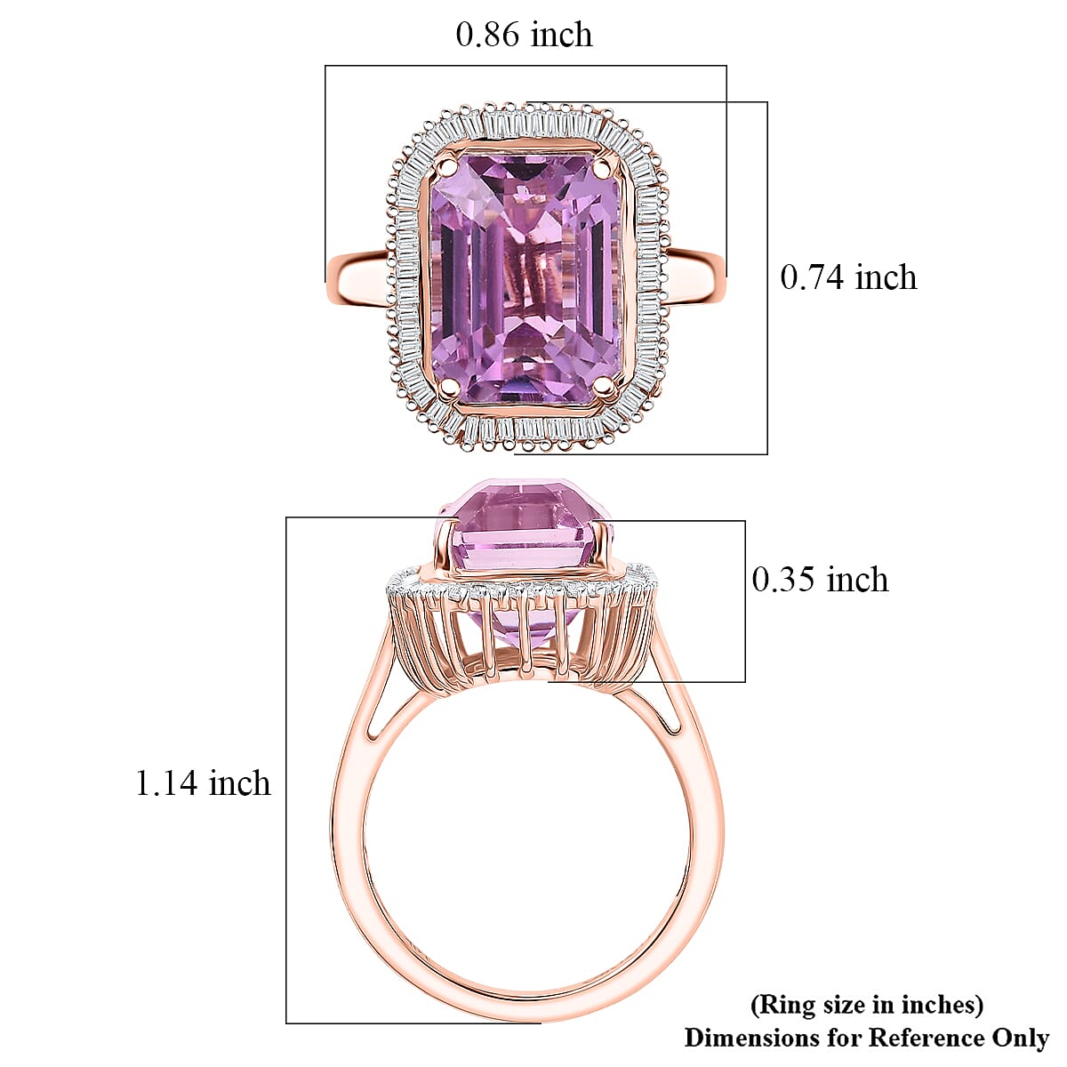 Luxoro AAAA Patroke Kunzite and G-H I2 Diamond 9.80 ctw Majestic Frame Ring in 10K Rose Gold (Size 7.0) image number 5