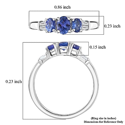 D'Joy AAA Tanzanite, White Zircon Trilogy Ring in Rhodium Over Sterling Silver 0.90 ctw (Size 10.0)