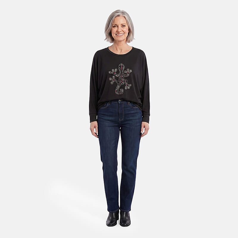 La Marey Black Lizard Crystal Crew Neck Pullover - One Size Fits Most