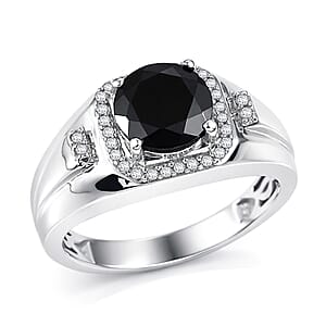 EverTrue Thai Black Spinel and White Zircon 2.70 ctw Men's Ring in Platinum Bond (Size 10.0)