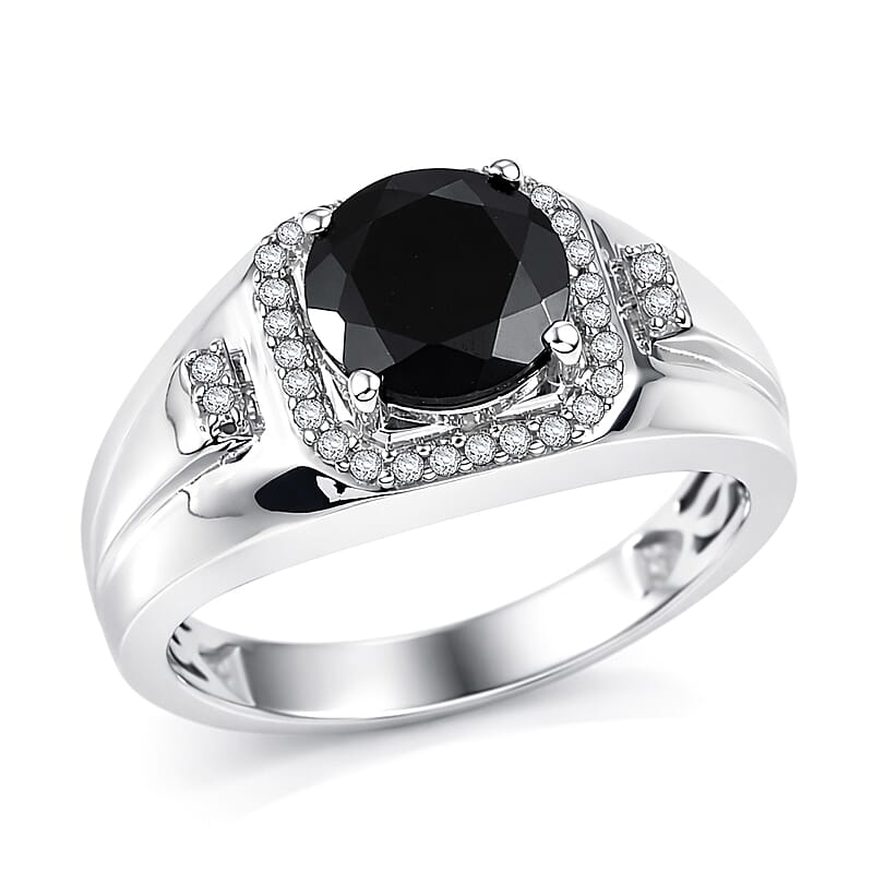 EverTrue Thai Black Spinel and White Zircon 2.70 ctw Men's Ring in Platinum Bond (Size 10.0)
