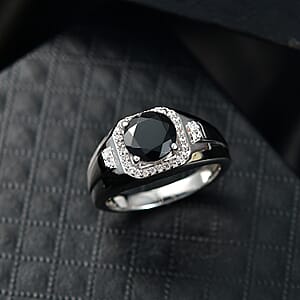 EverTrue Thai Black Spinel and White Zircon 2.70 ctw Men's Ring in Platinum Bond (Size 10.0)