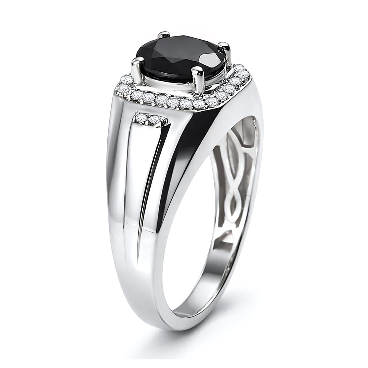 EverTrue Thai Black Spinel and White Zircon 2.70 ctw Men's Ring in Platinum Bond (Size 10.0) image number 3
