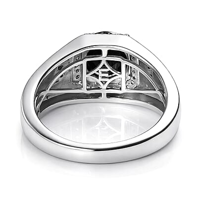 EverTrue Thai Black Spinel and White Zircon 2.70 ctw Men's Ring in Platinum Bond (Size 10.0)