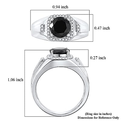 EverTrue Thai Black Spinel and White Zircon 2.70 ctw Men's Ring in Platinum Bond (Size 10.0)