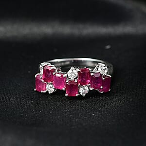 D'Joy Niassa Ruby (FF) and White Zircon 3.30 ctw Ring in Platinum Over Sterling Silver (Size 10.0)