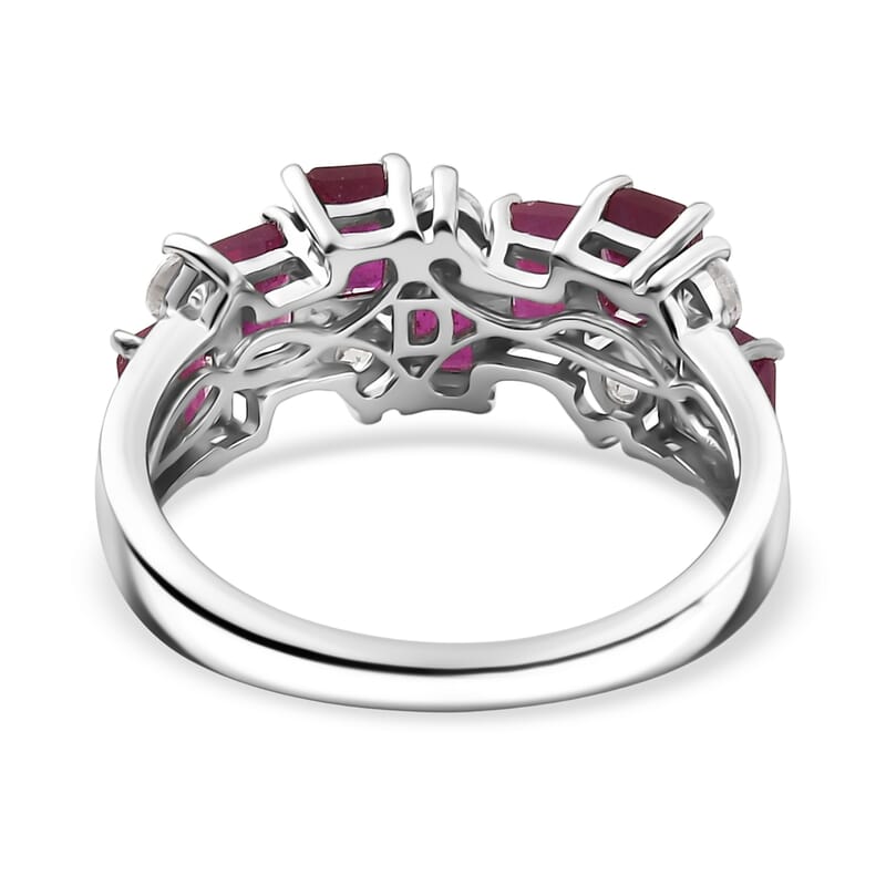 D'Joy Niassa Ruby (FF) and White Zircon 3.30 ctw Ring in Platinum Over Sterling Silver (Size 10.0)