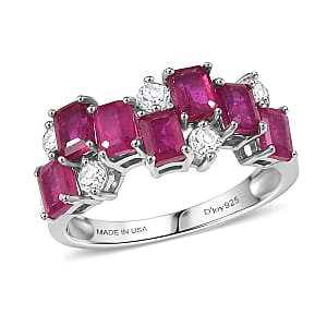 D'Joy Niassa Ruby (FF) and White Zircon 3.30 ctw Ring in Platinum Over Sterling Silver (Size 5.0)