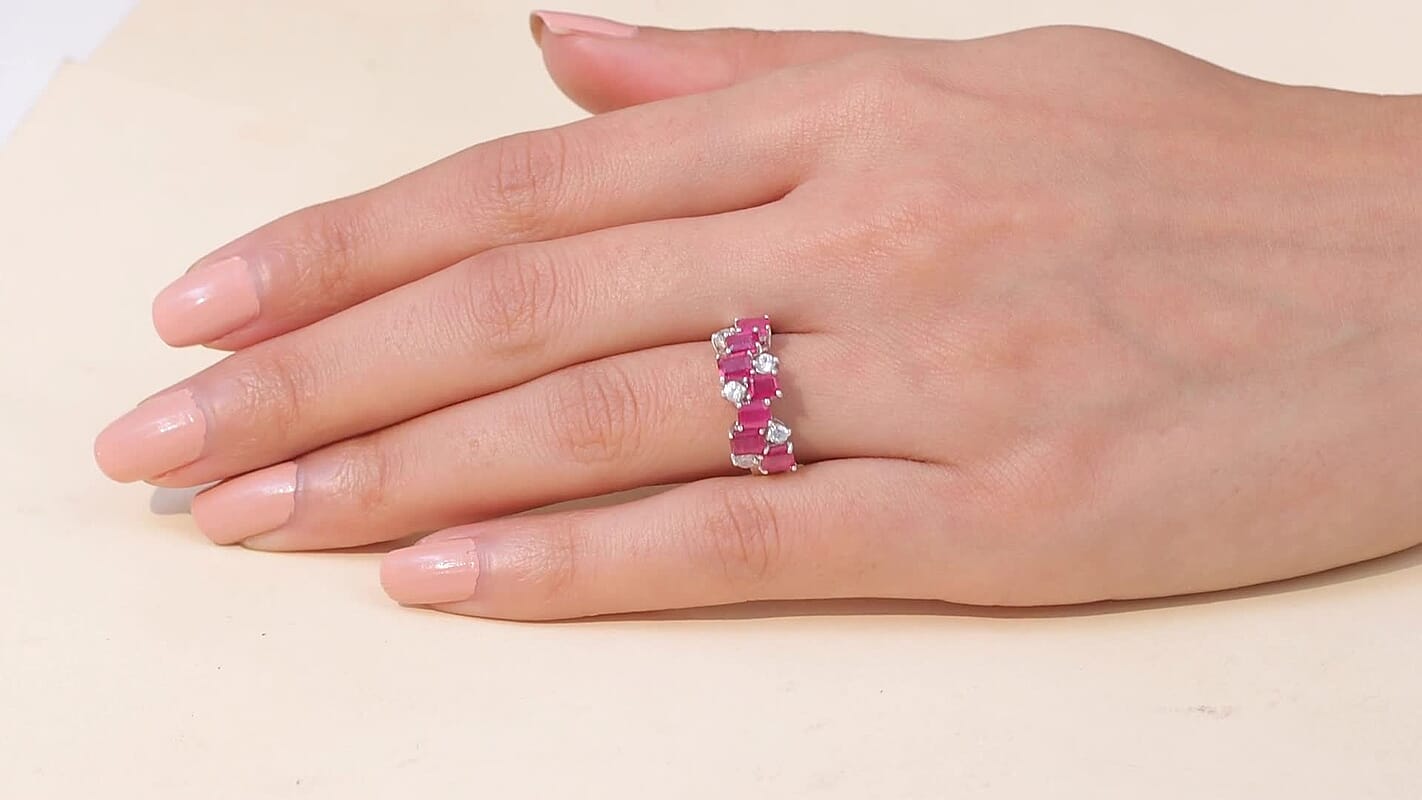 D'Joy Niassa Ruby (FF), White Zircon Ring in Platinum Over Sterling Silver (Size 10.0) 3.30 ctw