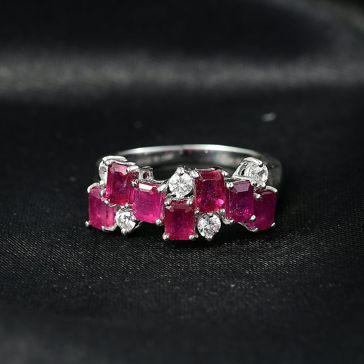 D'Joy Niassa Ruby (FF) and White Zircon 3.30 ctw Ring in Platinum Over Sterling Silver (Size 8.0) image number 1