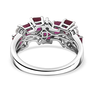 D'Joy Niassa Ruby (FF) and White Zircon 3.30 ctw Ring in Platinum Over Sterling Silver (Size 8.0)