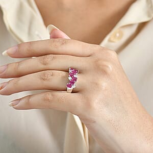 D'Joy Niassa Ruby (FF) and White Zircon 3.30 ctw Ring in Platinum Over Sterling Silver (Size 9.0)