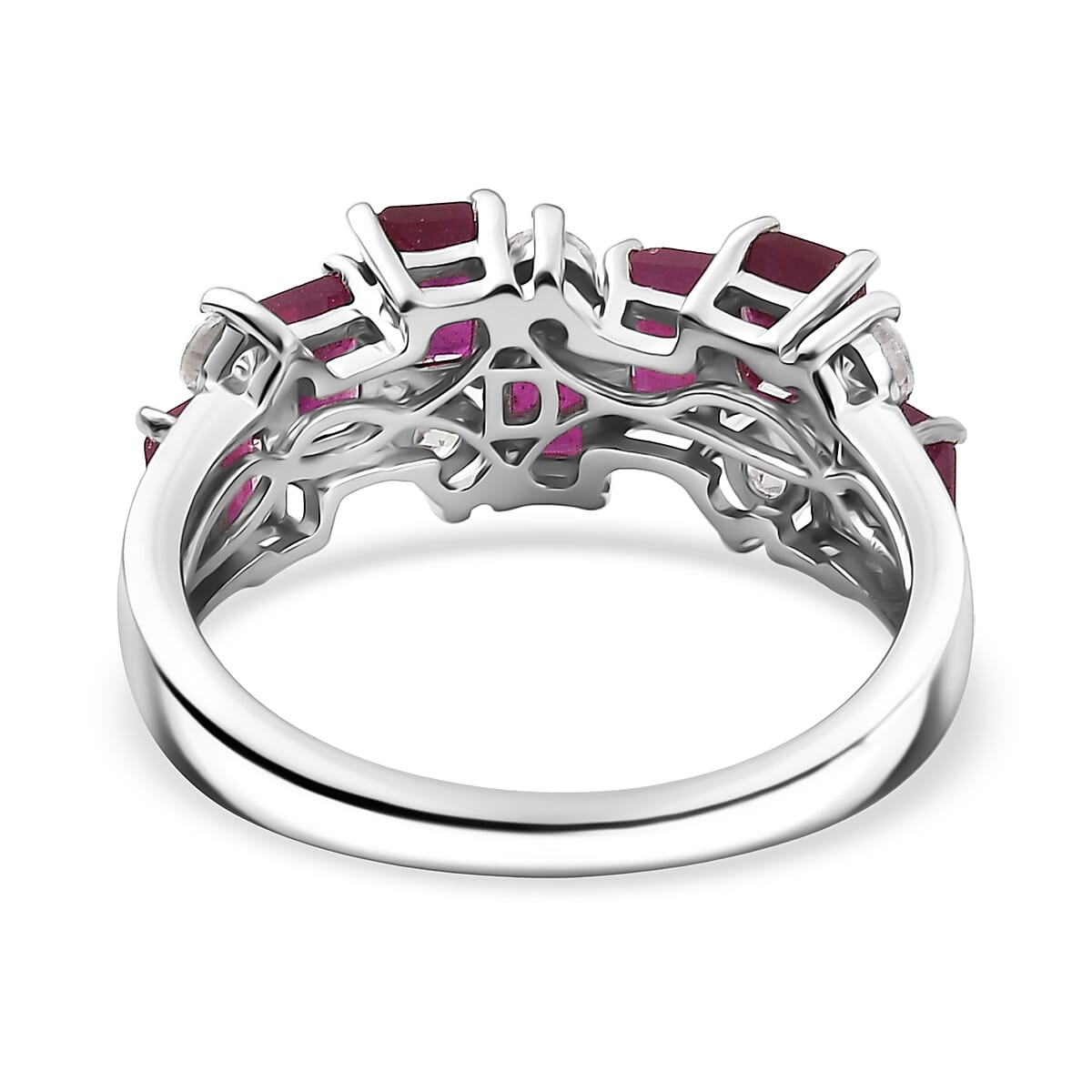 D'Joy Niassa Ruby (FF) and White Zircon 3.30 ctw Ring in Platinum Over Sterling Silver (Size 9.0) image number 4