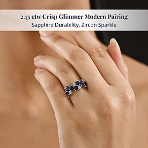 D'Joy Masoala Sapphire, White Zircon Ring in Platinum Over Sterling Silver 2.75 ctw (Size 10.0)