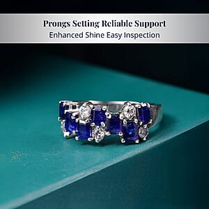 D'Joy Masoala Sapphire, White Zircon Ring in Platinum Over Sterling Silver 2.75 ctw (Size 10.0)