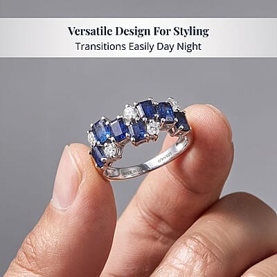 D'Joy Masoala Sapphire, White Zircon Ring in Platinum Over Sterling Silver 2.75 ctw (Size 10.0)