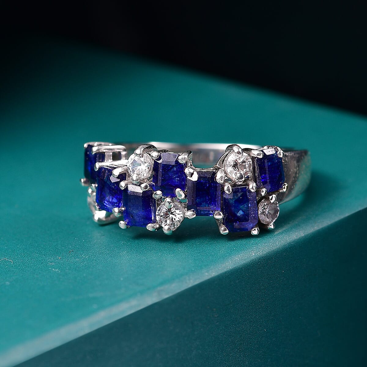 D'Joy Masoala Sapphire (D) and White Zircon 2.75 ctw Ring in Platinum Over Sterling Silver (Size 9.0) image number 1