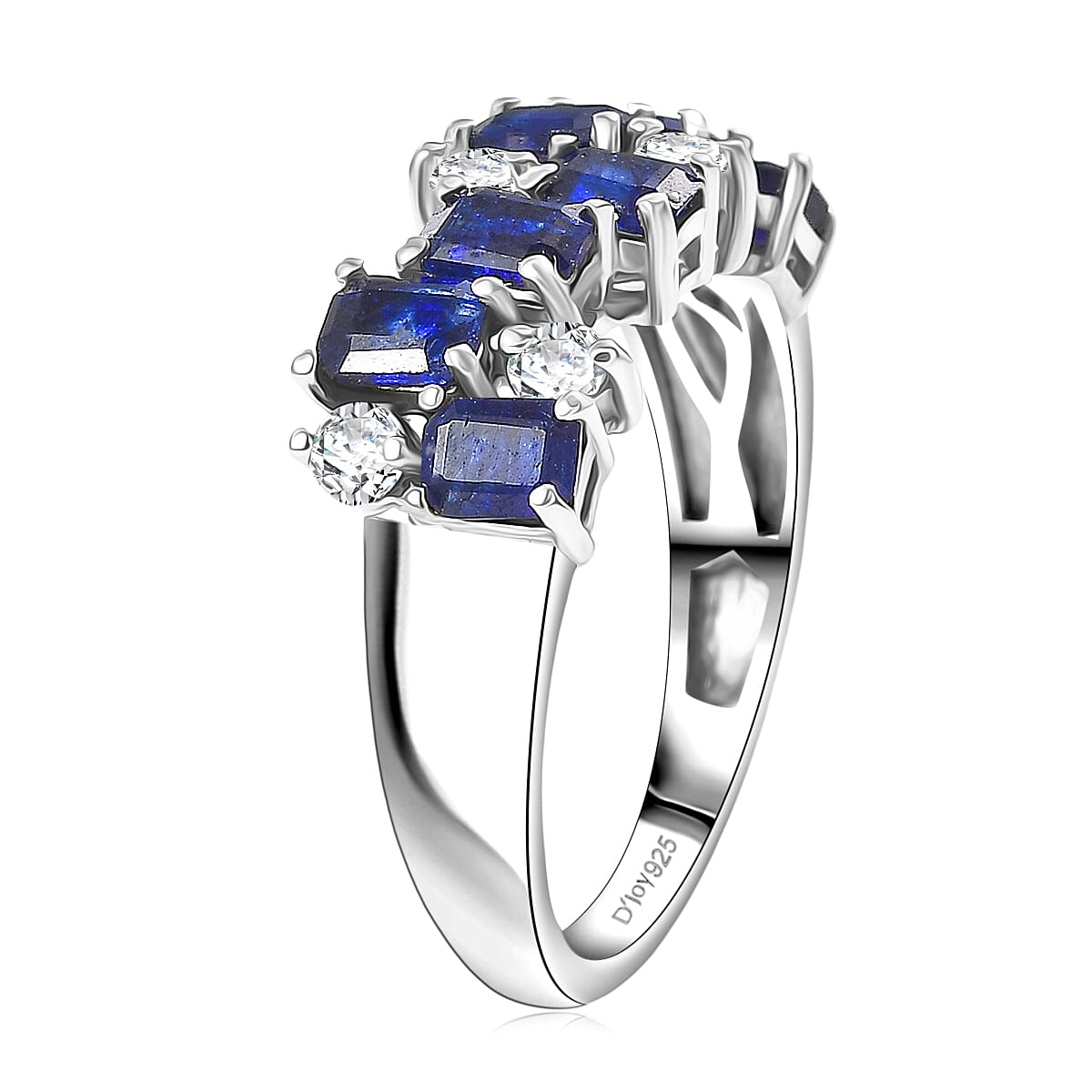 D'Joy Masoala Sapphire (D) and White Zircon 2.75 ctw Ring in Platinum Over Sterling Silver (Size 9.0) image number 3