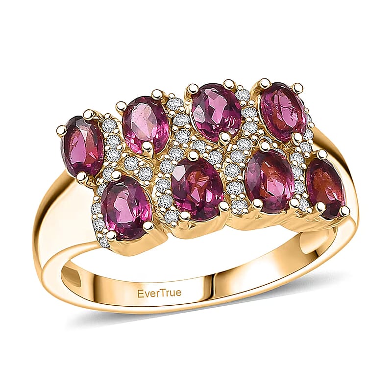 EverTrue Orissa Rhodolite Garnet, White Zircon Ring in 18K YG Plated 2.15 ctw (Size 10.0)