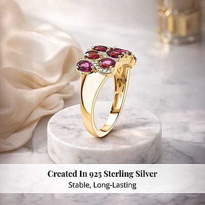 EverTrue Orissa Rhodolite Garnet, White Zircon Ring in 18K YG Plated 2.15 ctw (Size 10.0)