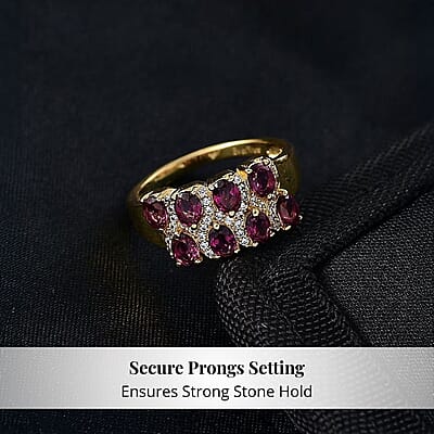 EverTrue Orissa Rhodolite Garnet, White Zircon Ring in 18K YG Plated 2.15 ctw (Size 10.0)