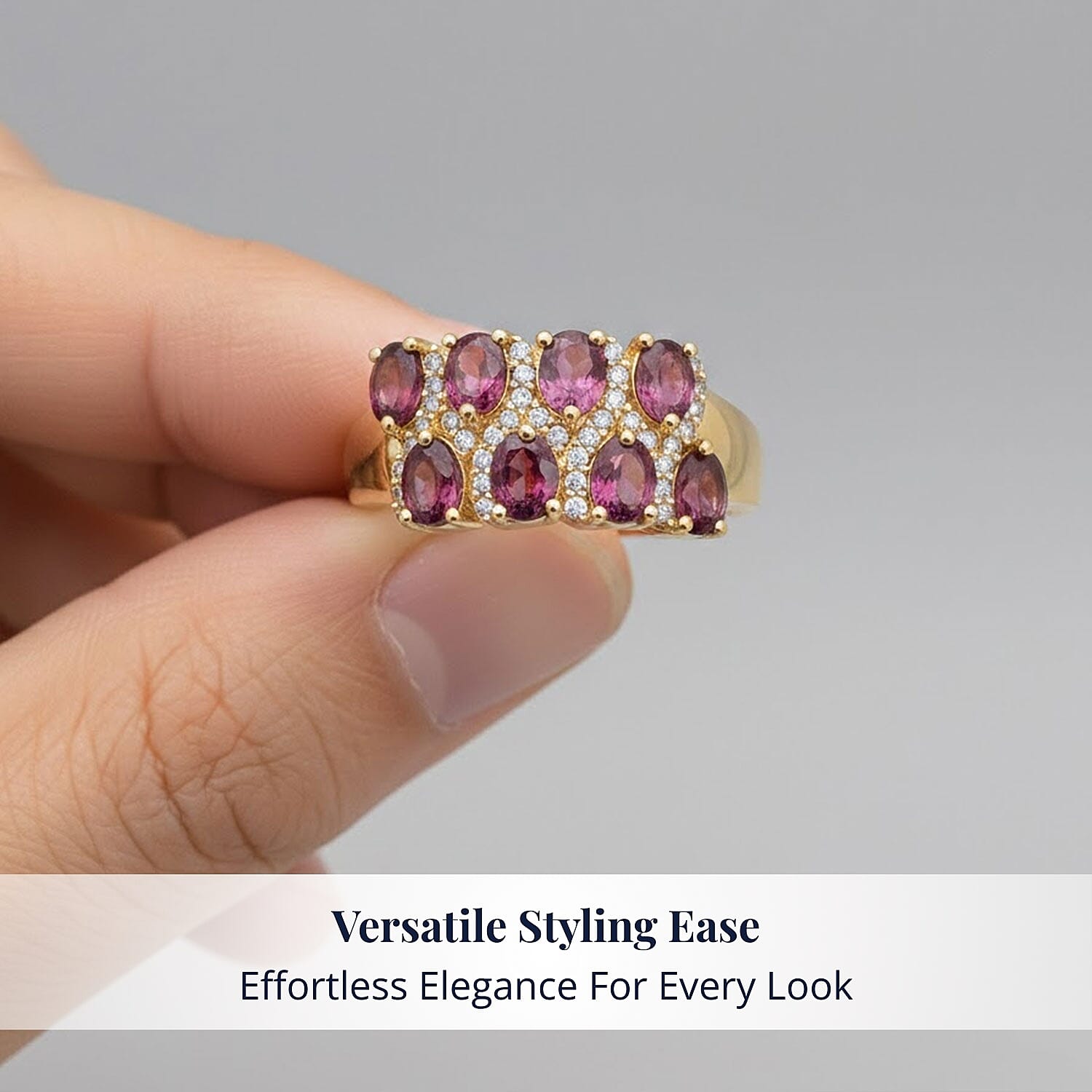 EverTrue Orissa Rhodolite Garnet, White Zircon Ring in 18K YG Plated 2.15 ctw (Size 10.0)